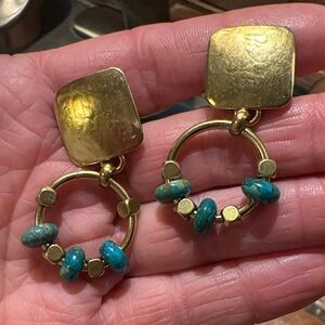 Marjorie Baer Gold-Tone Hoop Earrings with Turquoise Bead Accents